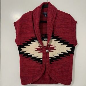Chaps Denim Red and Black Aztec Southwestern Tribal Women's Sweater Vest Sz M